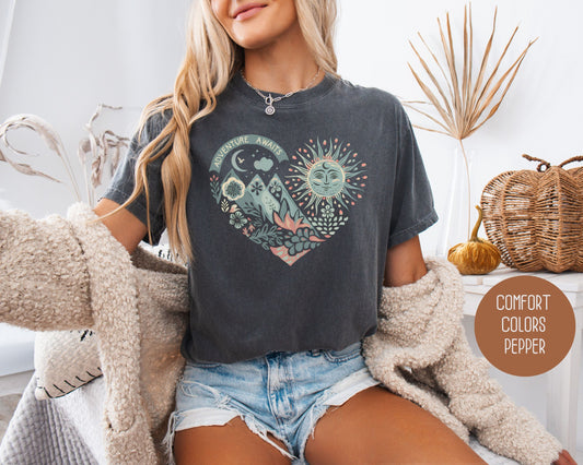 Adventure Awaits Heart Comfort Colors Shirt-0