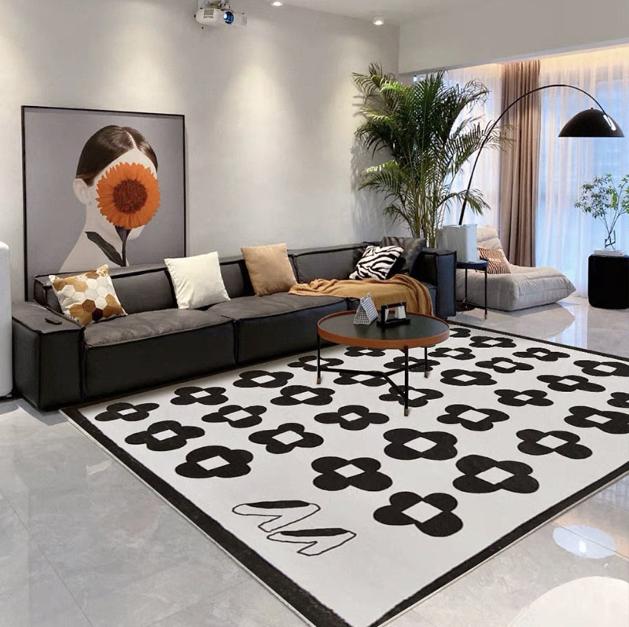 Retro Flower Print Area Rug - Soft Polyester Carpet for Living Room & Bedroom
