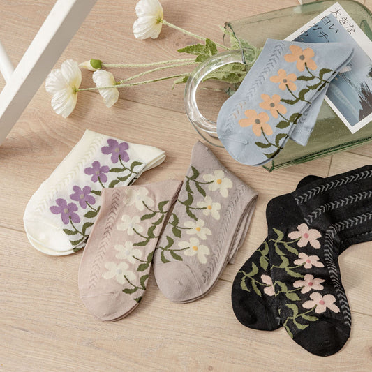 Women's Cotton Mesh Floral Socks - Breathable Casual Ankle Style