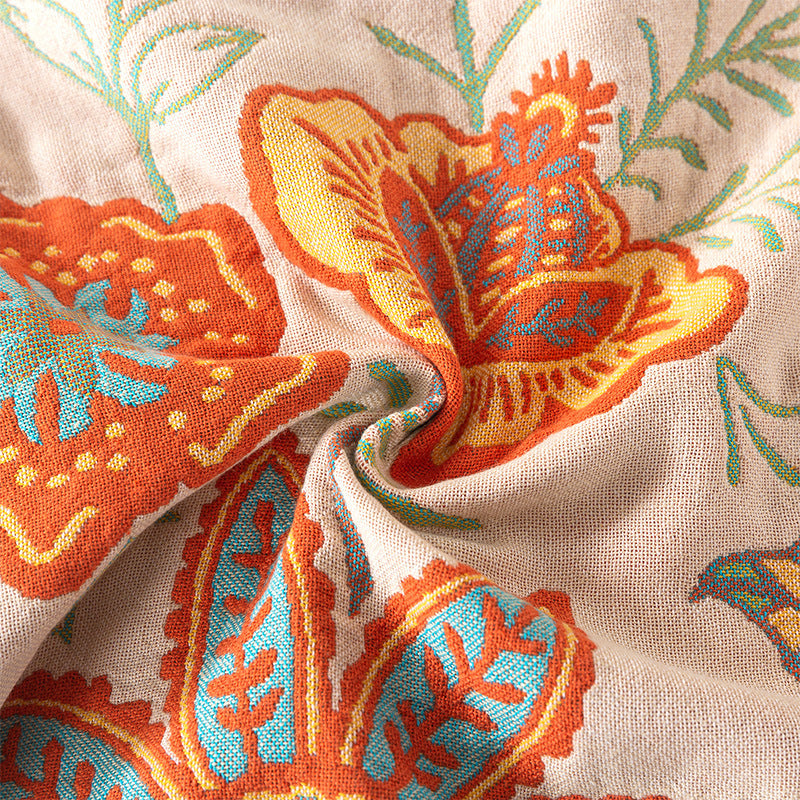 Bohemian Floral Cotton Tassel Blanket - Double-Sided Sofa Throw & Bedspread