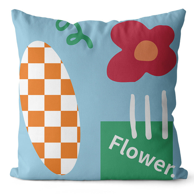 Checkerboard Flower Print Pillow Cover - Modern Colorful Cushion Case (45x45cm)