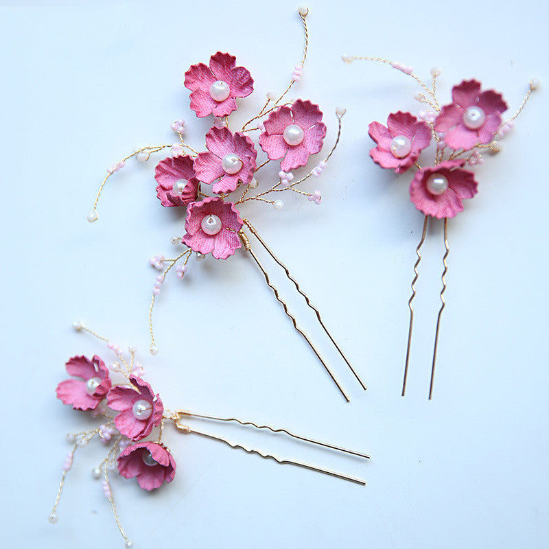 Floral Bridal Hairpins & Clips - Elegant Pink Flower Hair Accessories