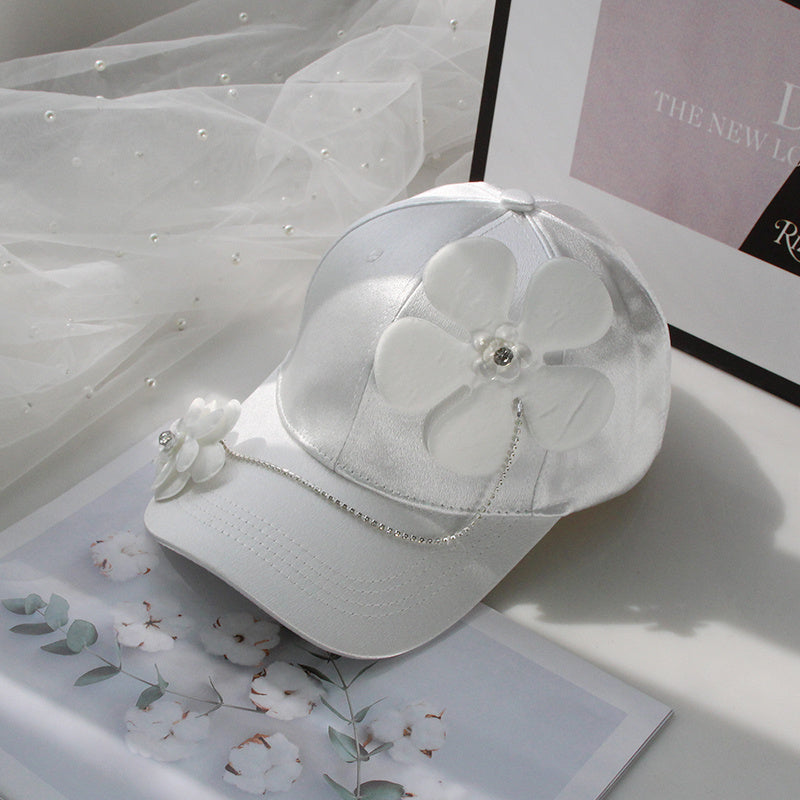 Elegant Flower Accent Baseball Cap - Women's Curved Brim Hat