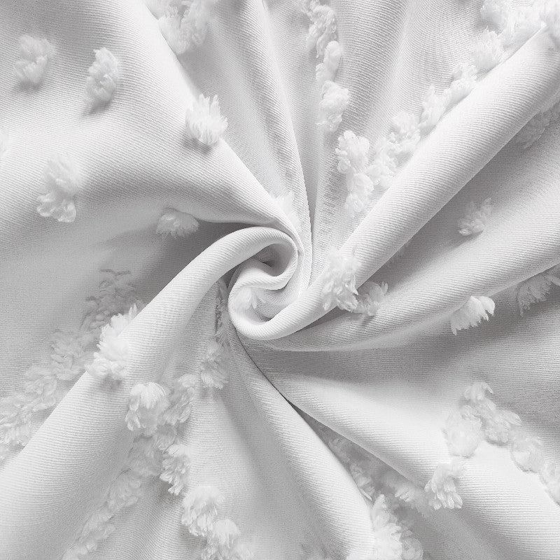 White Waterproof Floral Cutout Shower Curtain - Thick Fabric Bath Decor