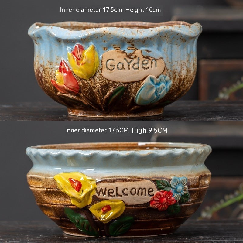 Rustic Ceramic Succulent Planter Pots - Large Flower Pots for Indoor & Outdoor Decor