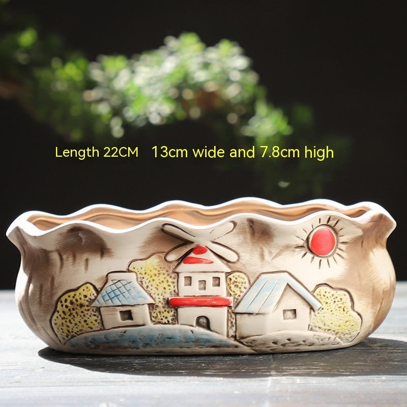 Rustic Ceramic Succulent Planter Pots - Large Flower Pots for Indoor & Outdoor Decor