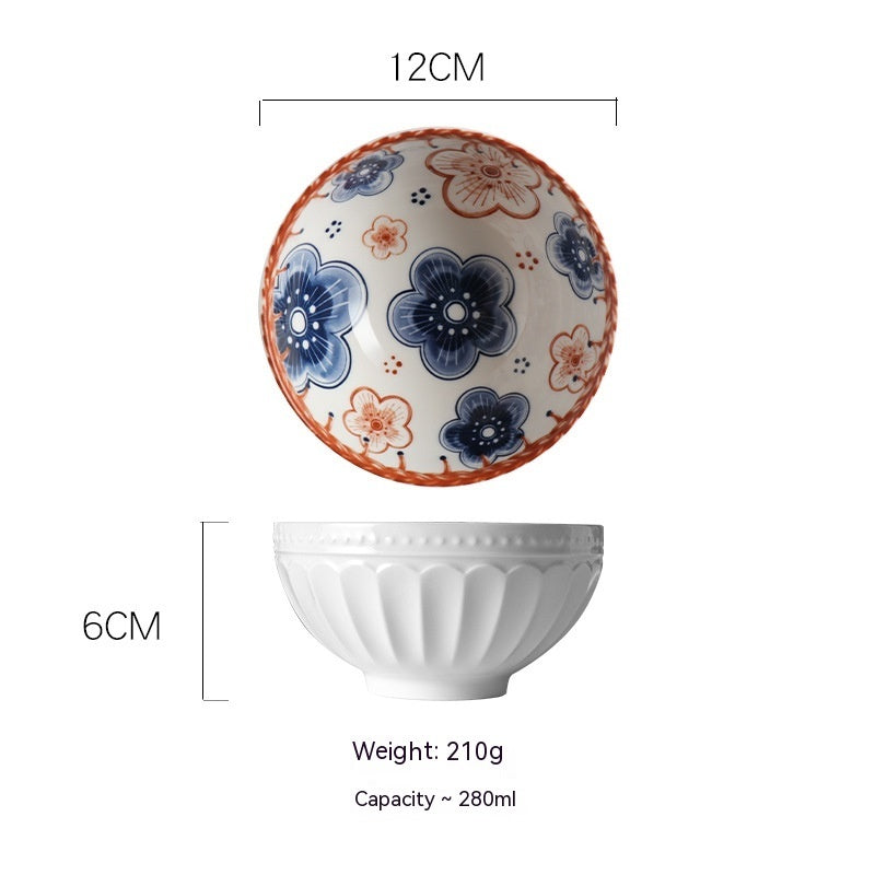 Japanese Vine Flower Ceramic Bowl - Hand-Painted Porcelain (4.7 in)