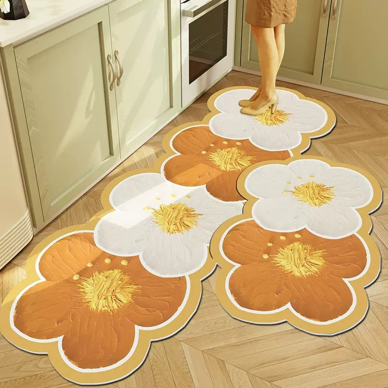 Non-Slip Flower Kitchen Floor Mat - Colorful PVC Washable Rug