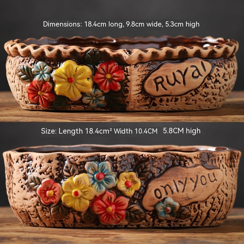 Rustic Ceramic Succulent Planter Pots - Large Flower Pots for Indoor & Outdoor Decor