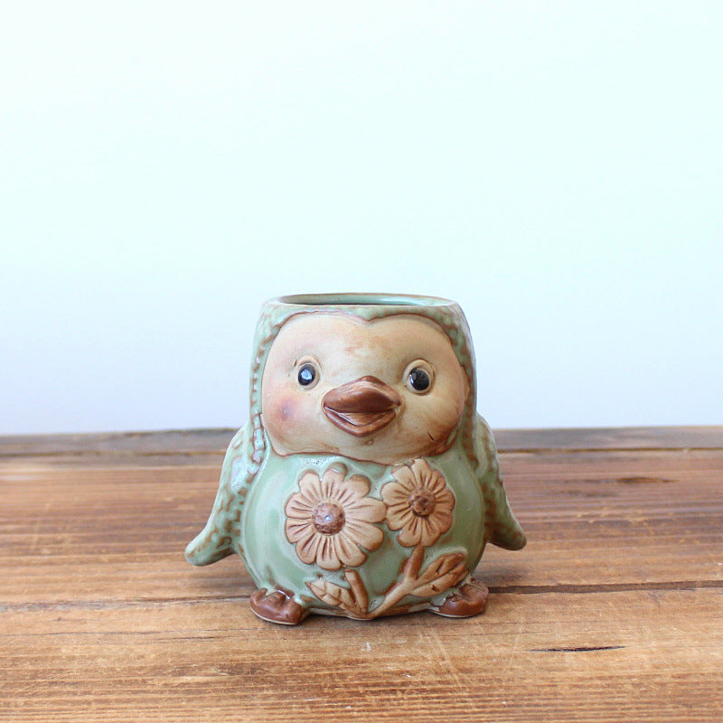 Ceramic Owl Succulent Planters - Mini Flower Pots or Indoor Plants (Set of 4)