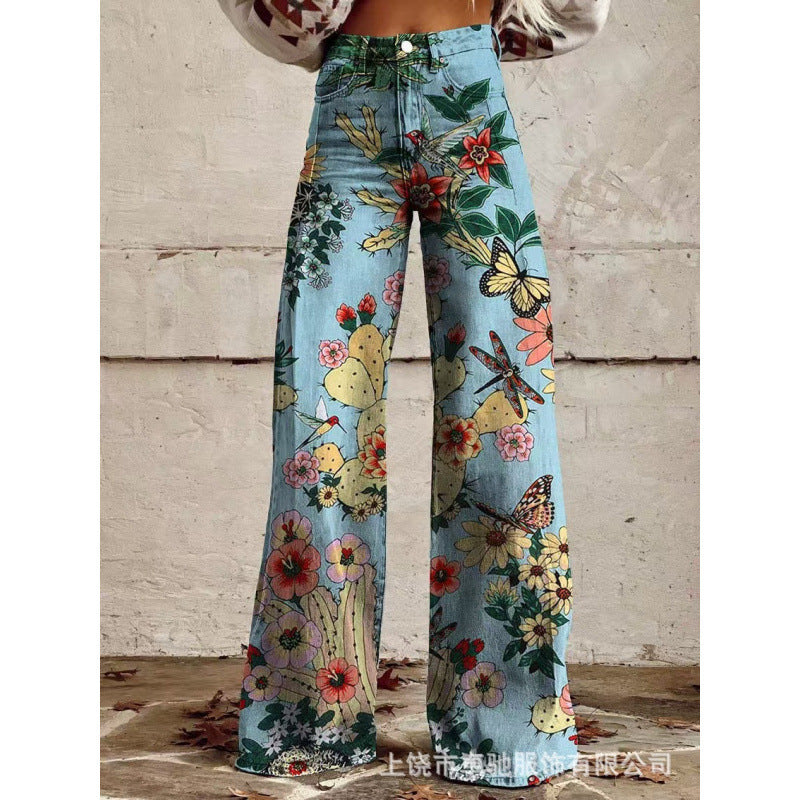 Retro Boho Wide Leg Pants - Festival Floral Streetwear