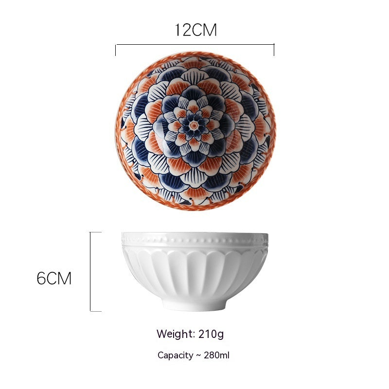 Japanese Vine Flower Ceramic Bowl - Hand-Painted Porcelain (4.7 in)