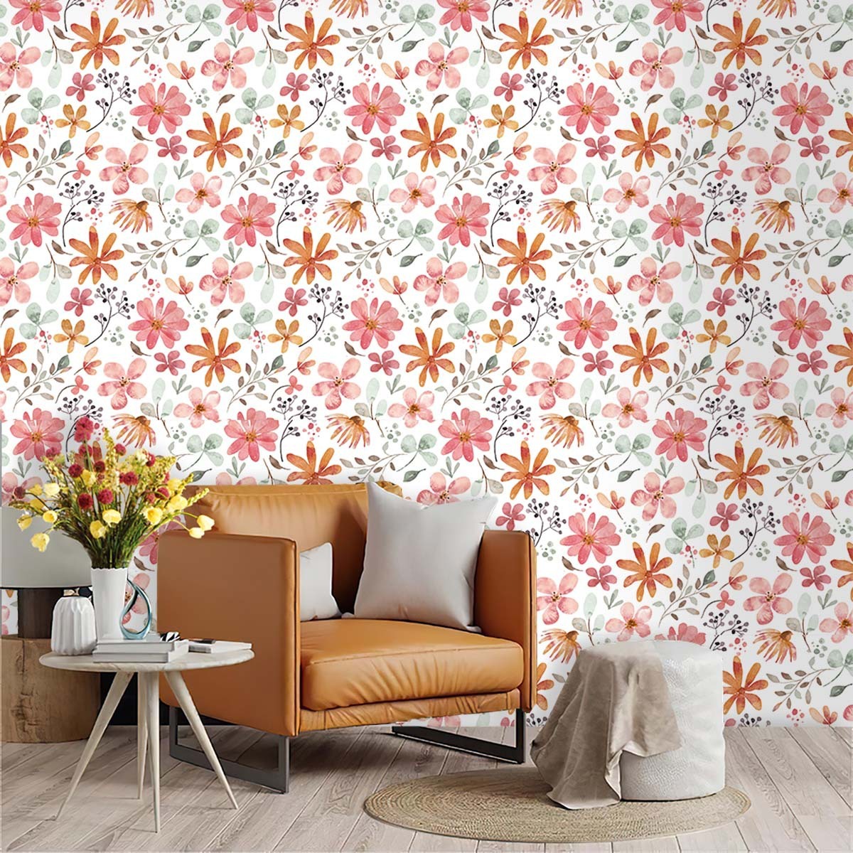 Floral Self-Adhesive Wallpaper - Waterproof PVC Decorative Wall Covering