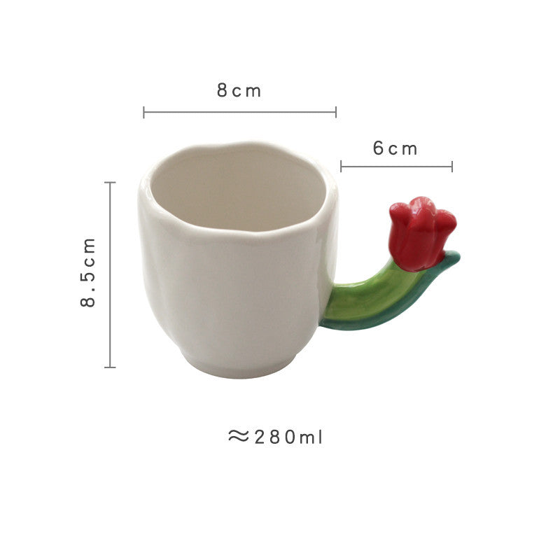 Floral Ceramic Spoon Set & 3D Flower Glass Cup with Straw - Coffee & Tea Giftware