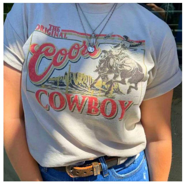 Vintage Cowboy Graphic Tee - Western Rodeo Desert Print T-Shirt