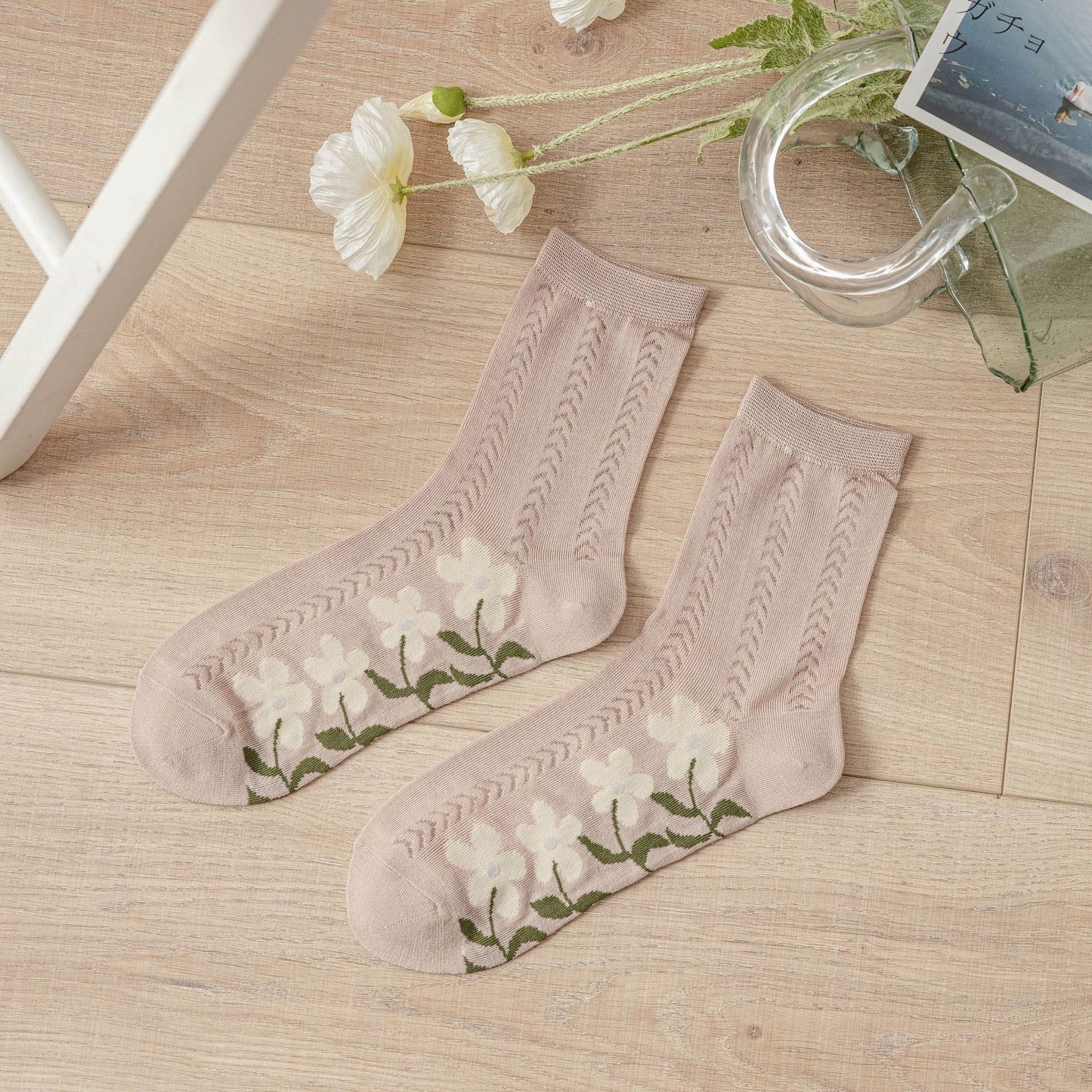 Women's Cotton Mesh Floral Socks - Breathable Casual Ankle Style