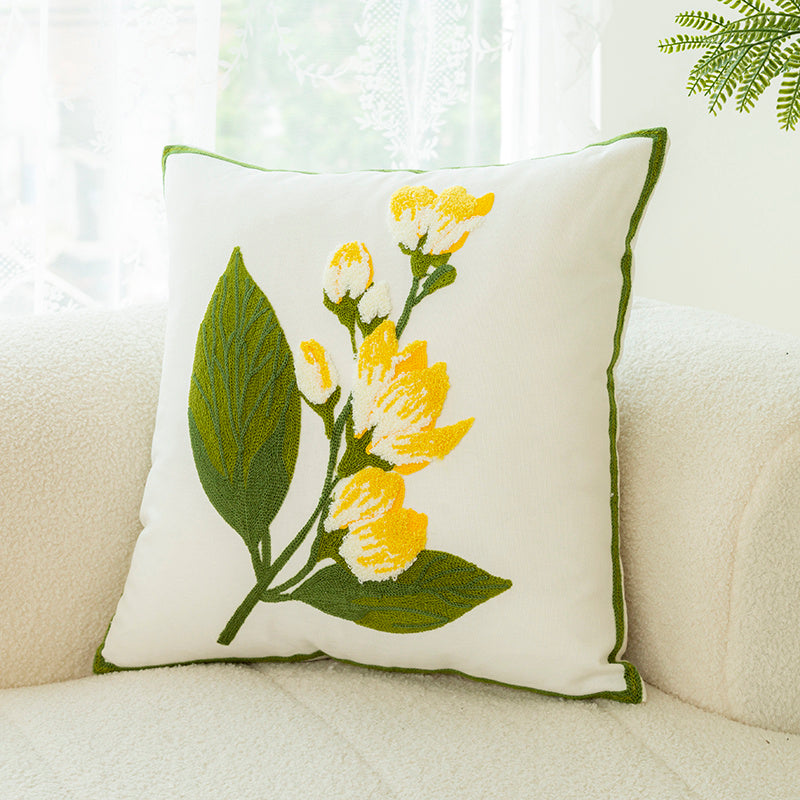 Embroidered Floral Pillow Covers - Decorative Cushion for Sofa & Living Room