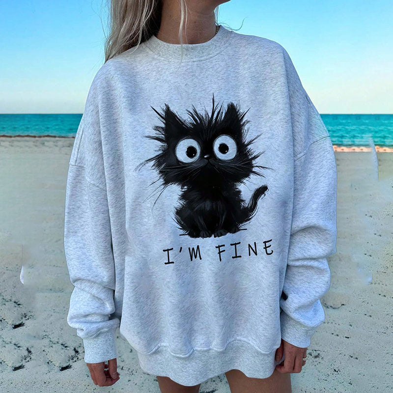 "I'm Fine" Cat Graphic Sweatshirt - Funny Cute Kitten Pullover