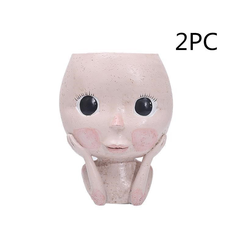 Girl Face Planter - Resin Succulent & Flower Pot for Desk or Home Decor