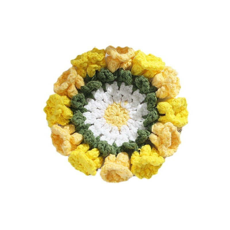 Handmade Knitted Flower Coaster - Colorful Woven Drink Mat