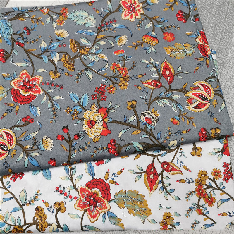 Floral Cotton Fabric - Rustic Botanical Print by the Yard (Pastoral Style)