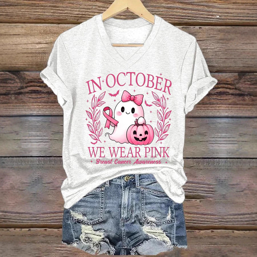 "In October We Wear Pink" Awareness Tee - Women's V-Neck & Crew Neck