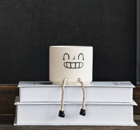Cute Ceramic Face Flower Pot with Legs - Mini Planter Home Decor