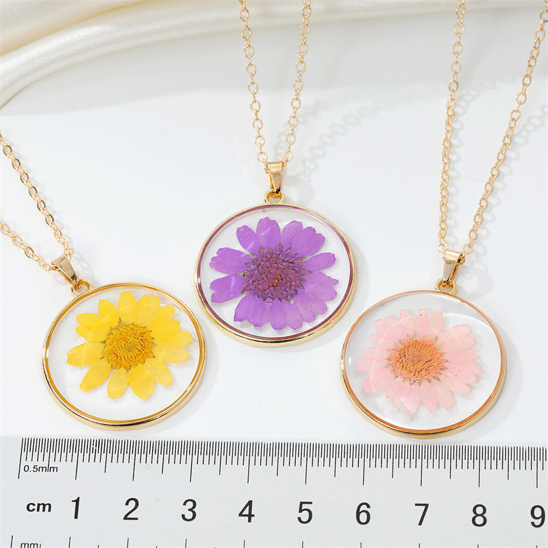 Preserved Flower Pendant Necklace - Real Dried Blossom Resin Jewelry