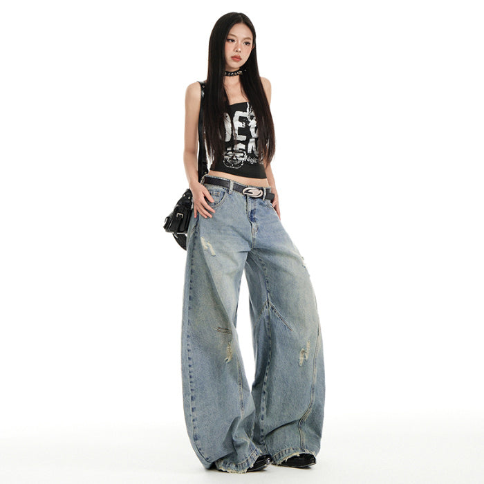 Grunge Wide Leg Baggy Jeans - Retro Streetwear Denim