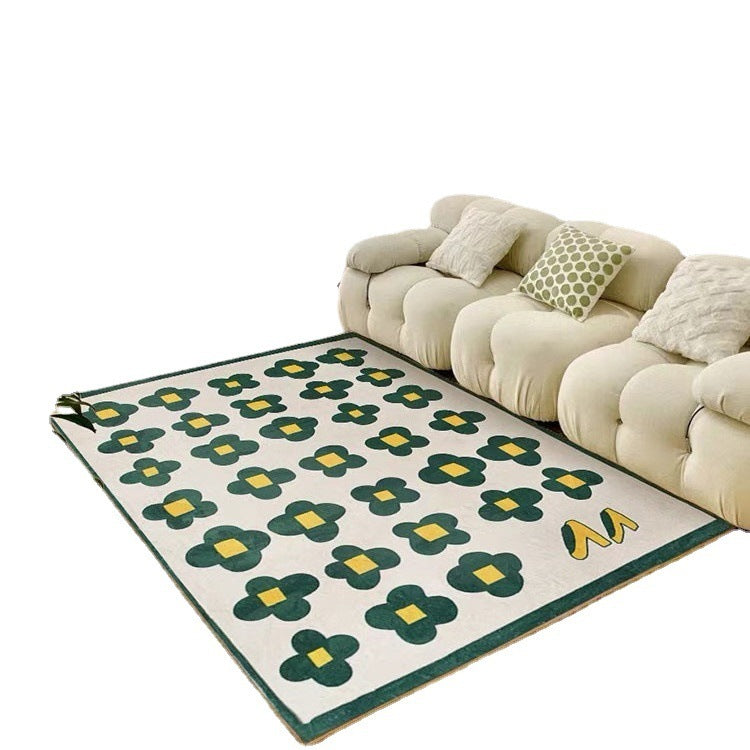 Retro Flower Print Area Rug - Soft Polyester Carpet for Living Room & Bedroom