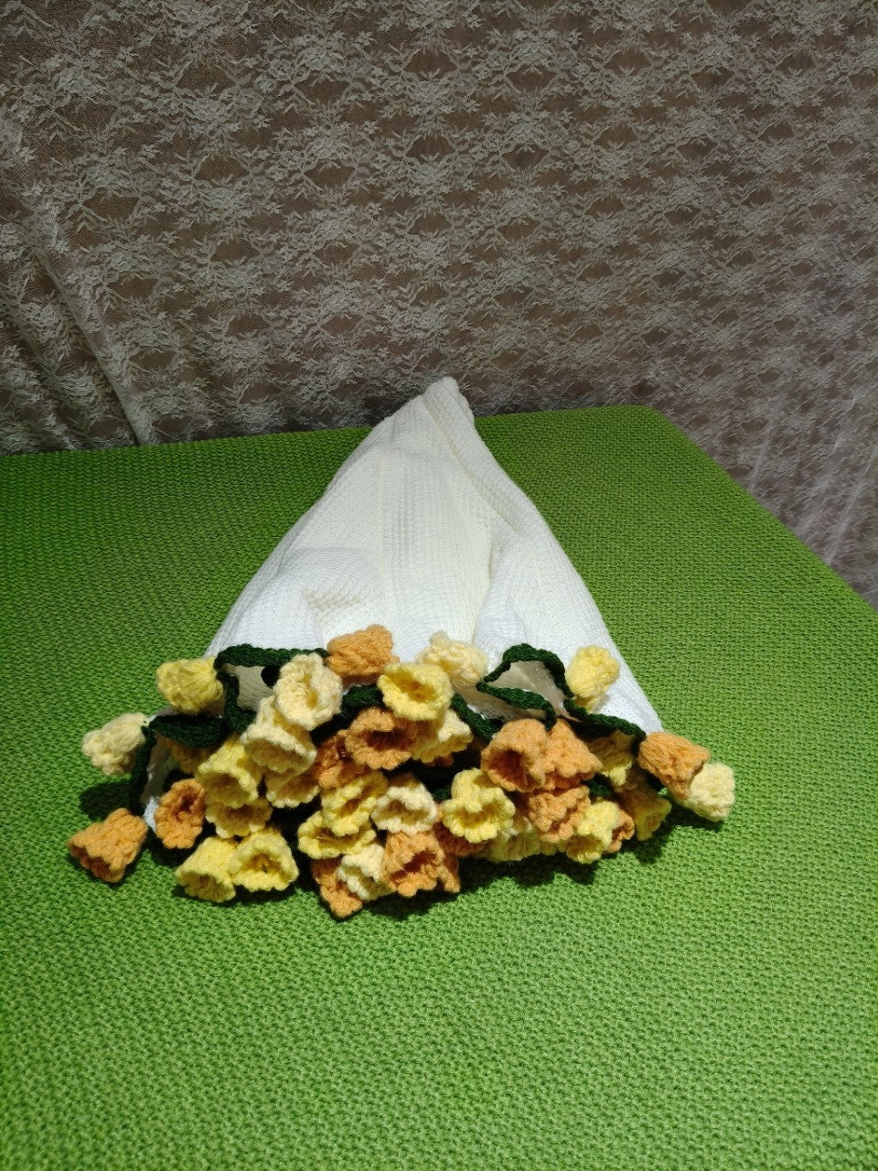 Crochet Flower Edge Blanket - Handmade Knitted Throw with 3D Floral Trim