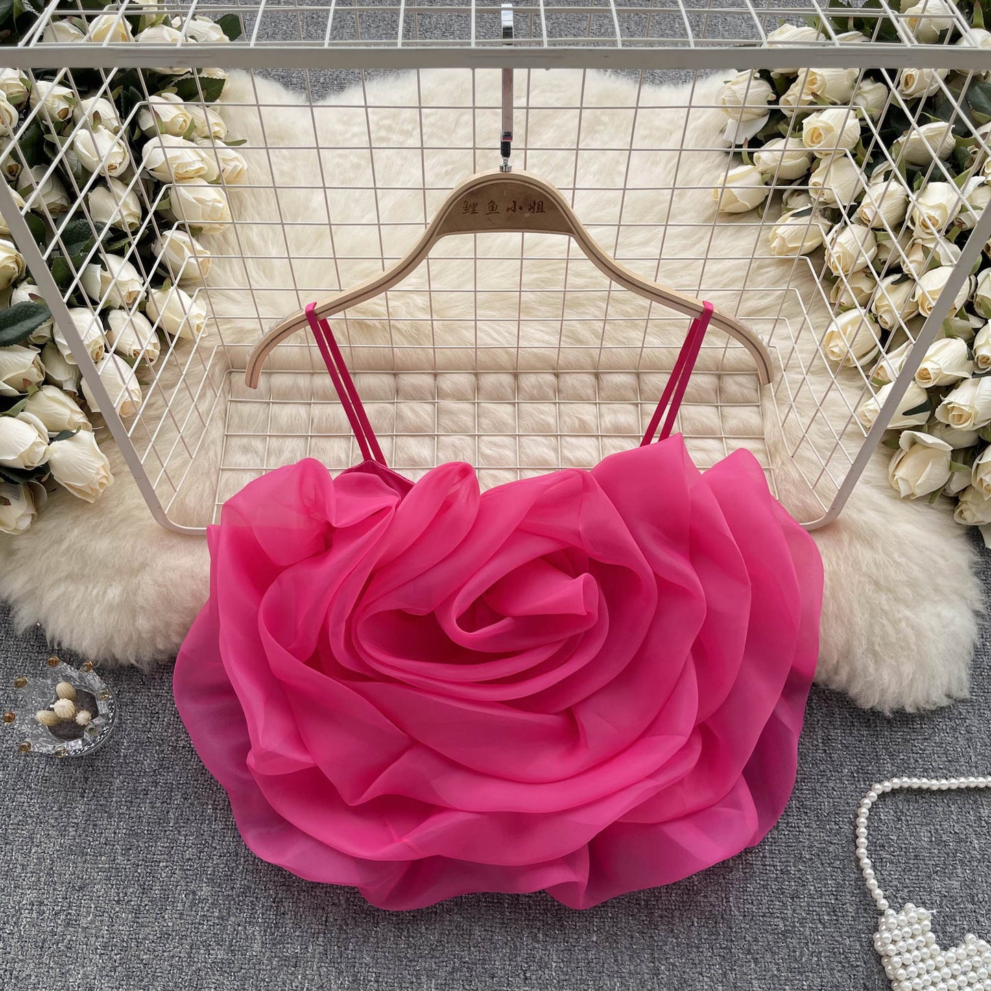 3D Rose Blossom Organza Camisole - Vacation Party Crop Top