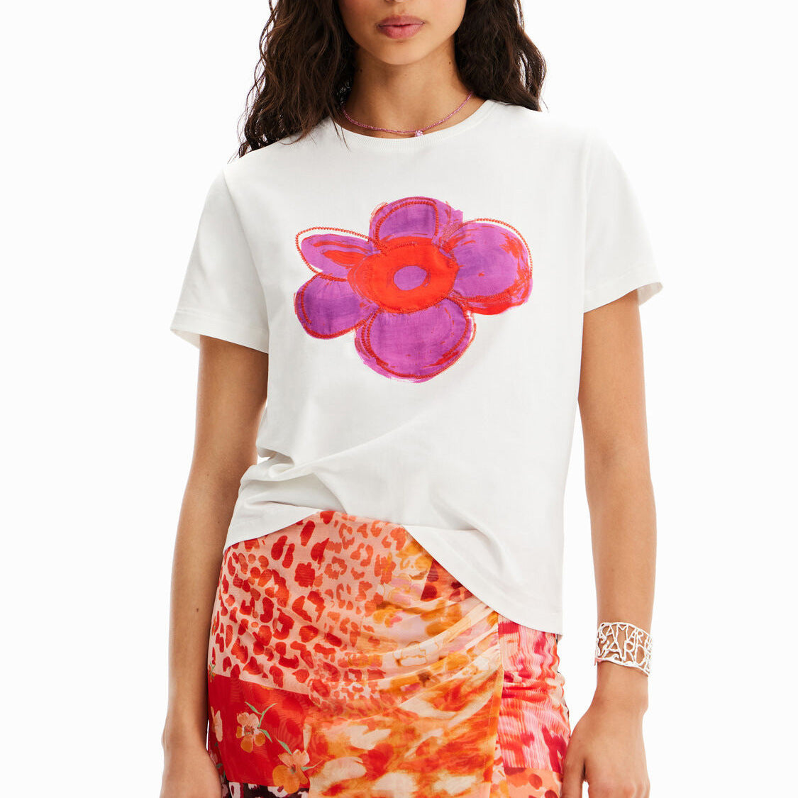 Retro Flower Graphic T-Shirt - Candy Color Floral Print Tee