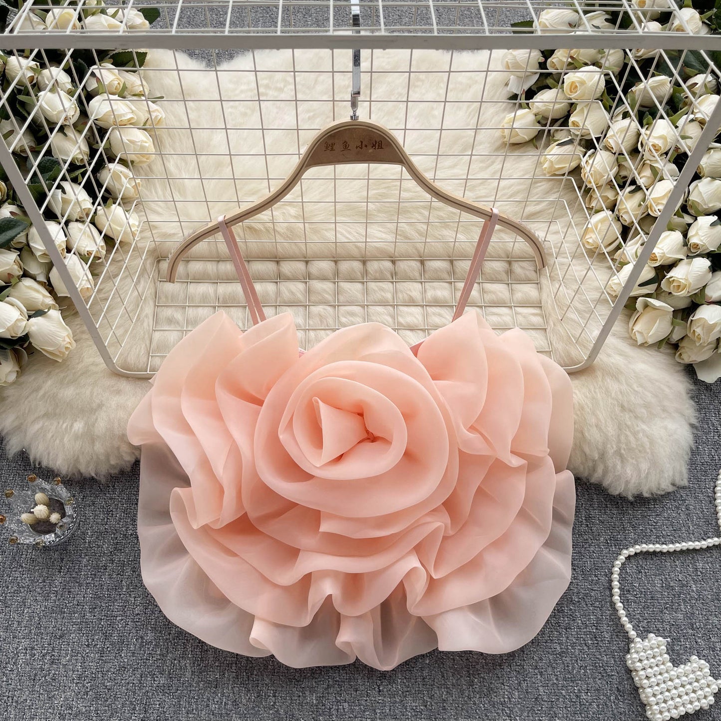 3D Rose Blossom Organza Camisole - Vacation Party Crop Top