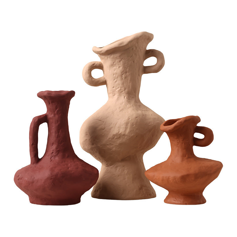 Retro Ceramic Pottery Vases - Rustic Flower Arrangement Table Decor