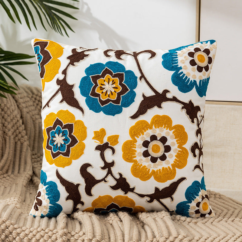 Embroidered Floral Pillow Covers - Nordic Boho Cushion Cases (45x45cm)