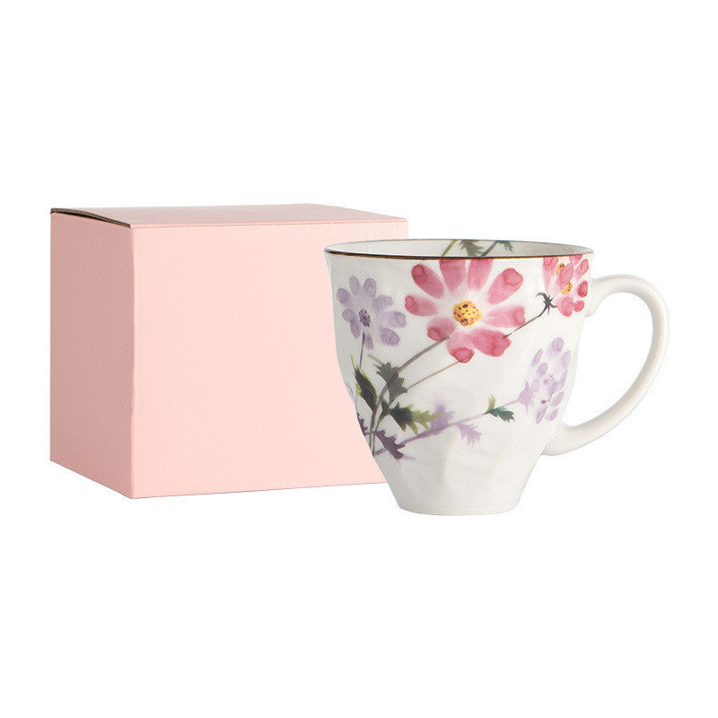 Hand-Painted Style Flower Coffee Mug - Ceramic Gift Cup