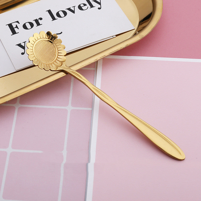 8-Piece Gold-Plated Flower Coffee Spoon Set - Stainless Steel Teaspoons