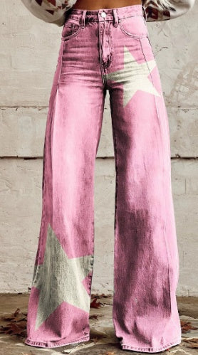 Retro Purple Star Wide Leg Pants - 70s Glam Rock Boho Style