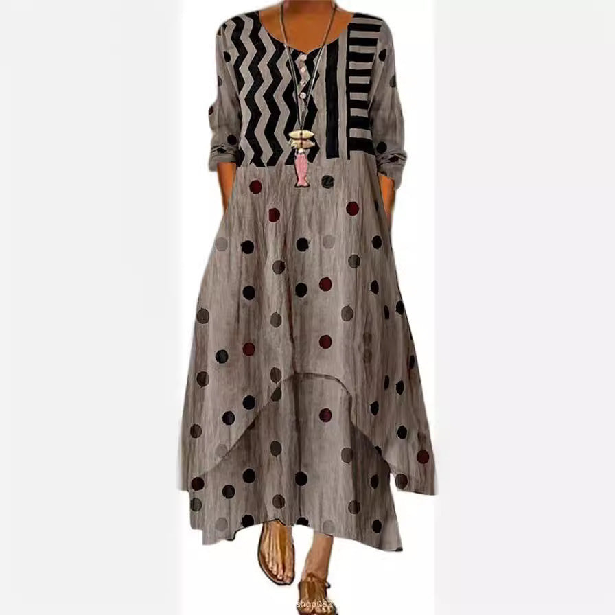 Boho Floral & Abstract Maxi Dress - Irregular Hem, Casual Loose Fit