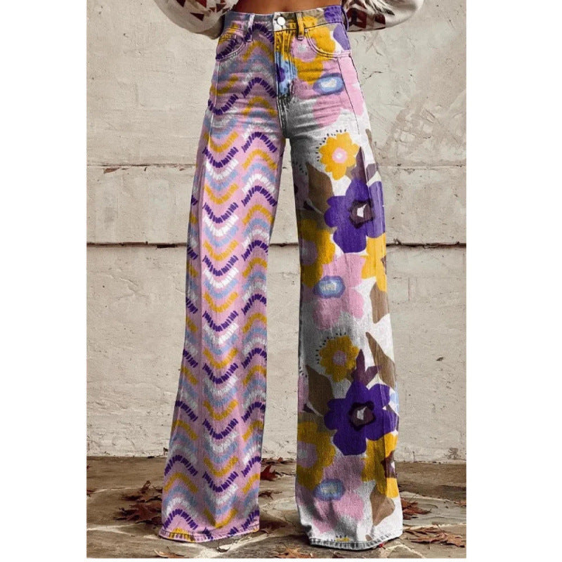 Retro Boho Wide Leg Pants - Festival Floral Streetwear