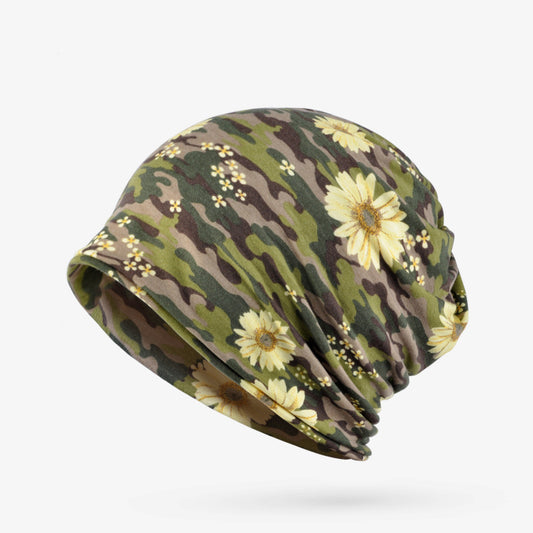 Floral Camouflage Cotton Beanie Hat & Headwrap - Lightweight Women's Bib Cap