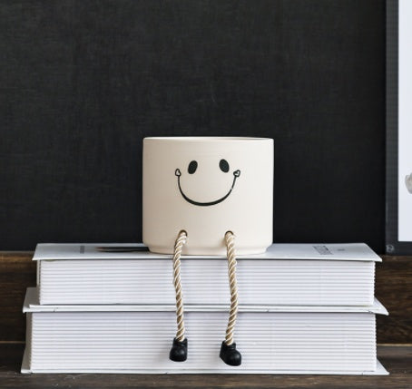 Cute Ceramic Face Flower Pot with Legs - Mini Planter Home Decor