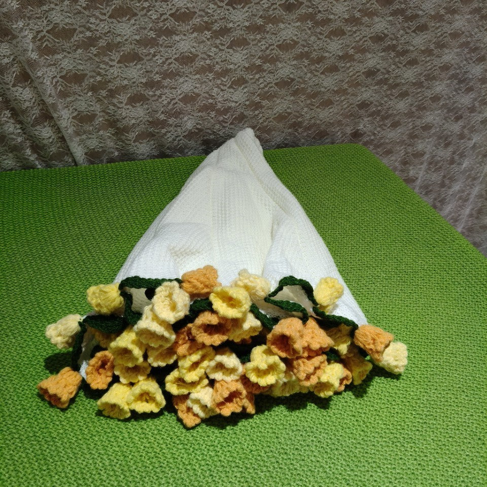 Crochet Flower Edge Blanket - Handmade Knitted Throw with 3D Floral Trim