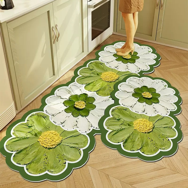 Non-Slip Flower Kitchen Floor Mat - Colorful PVC Washable Rug