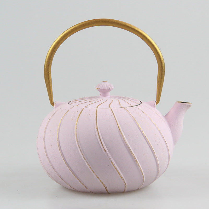 Vintage Iron Teapot with Wooden Handle - Retro Green Tea & Coffee Pot