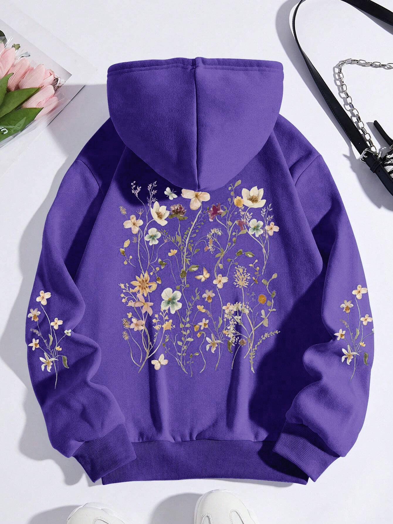 Women's Floral Print Hoodie Sweatshirt - Casual Pullover with Pocket
