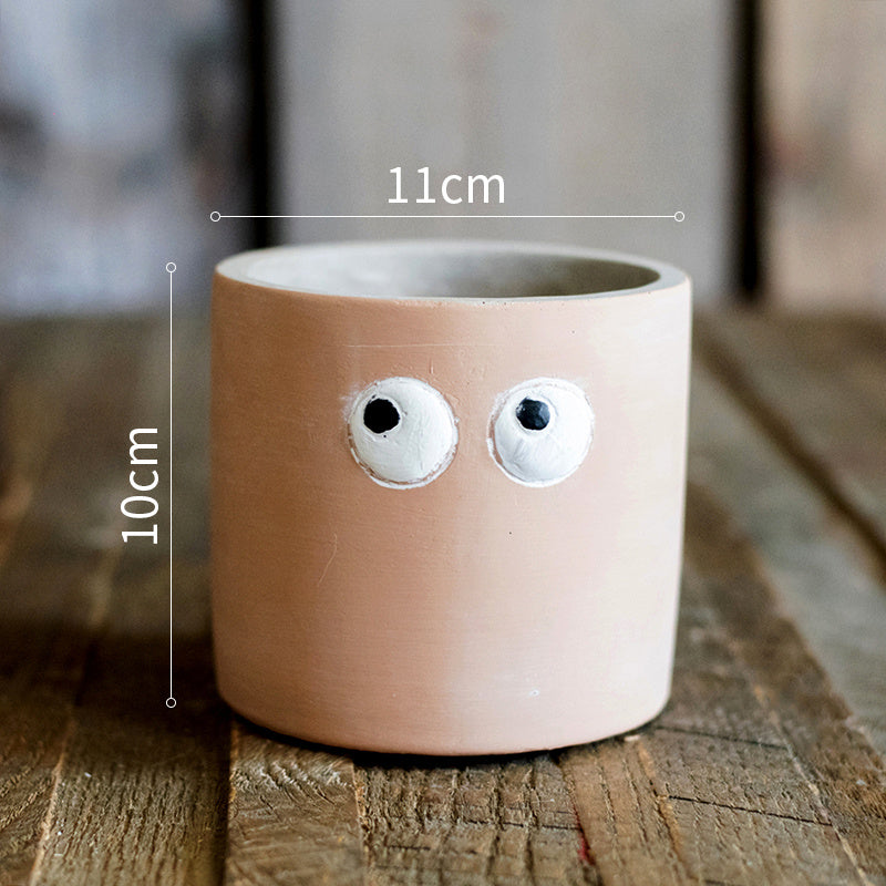 Big Eyes Cement Flower Pots - Cute Cartoon Face Planters for Succulents & Decor