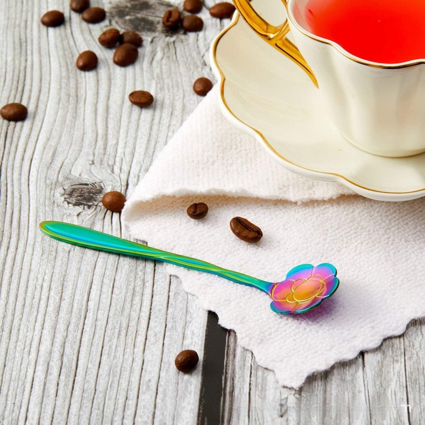 8-Piece Stainless Steel Flower Spoons - Coffee & Dessert Teaspoon Set (Gold, Silver, or Rainbow)