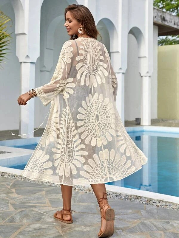 Women's Floral Lace Embroidered Cardigan - Lightweight Sun Protection Cover-Up